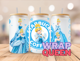 Princess Cinderella Coffee UV DTF 16oz Glass Cup Wrap